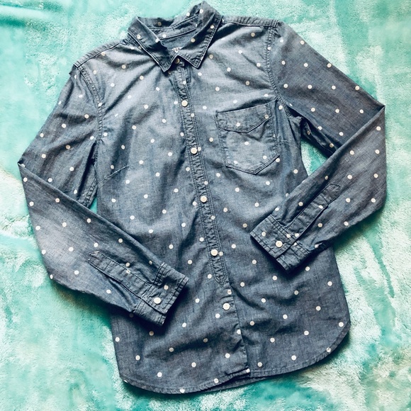 GAP Tops - Gap | Polka Dot Chambray Denim Button Up Shirt